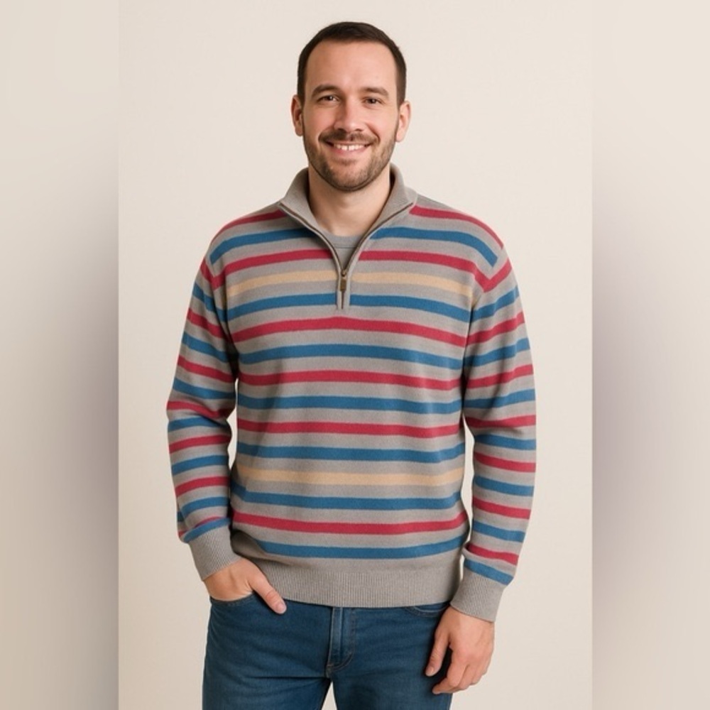PETER MILLAR SILK CASHMERE
PIMA COTTON Striped 1/4 Zip Size M